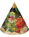 Chapeaux de fête en carton Dinosaures pour anniversaire avec T-Rex et Triceratops