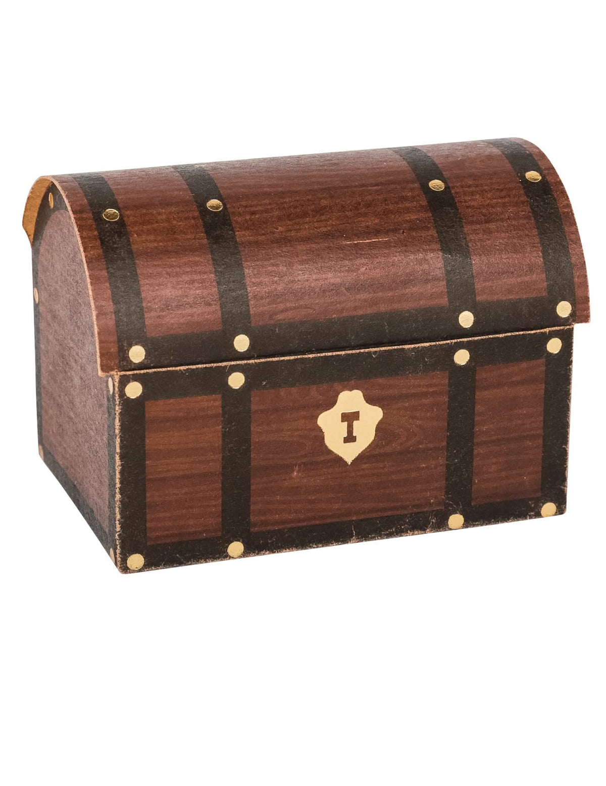 Contenant coffre au trésor pirate pour anniversaire marron avec ferrures noires et serrure dorée