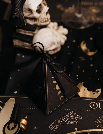 8 recipientes Cosmic Spirit de papel negro y dorado 8,5 x 6,7 cm