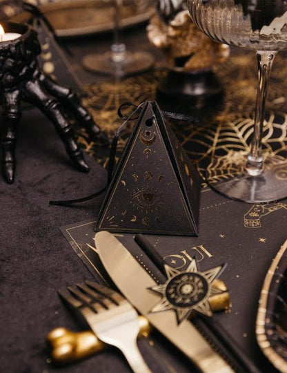 8 recipientes Cosmic Spirit de papel negro y dorado 8,5 x 6,7 cm