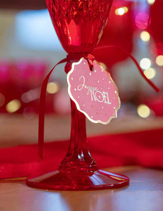8 etiquetas Feliz Navidad atemporal rojo y oro 4,5 cm
