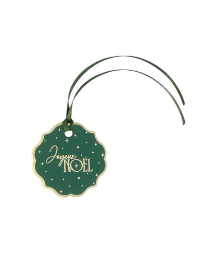 8 etiquetas Feliz Navidad atemporal verde inglés y dorado 4,5 cm