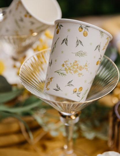 8 vasos de cartón con limones y follaje de 255ml para cumpleaños