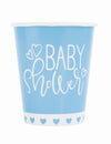 Gobelets en carton Baby Shower bleus et blancs avec petits coeurs