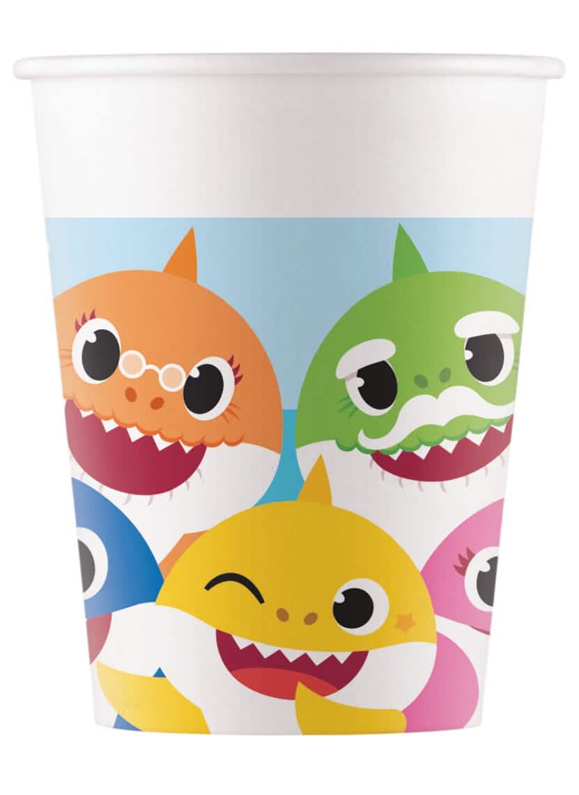 Gobelets en carton Baby Shark pour anniversaire multicolores illustrés