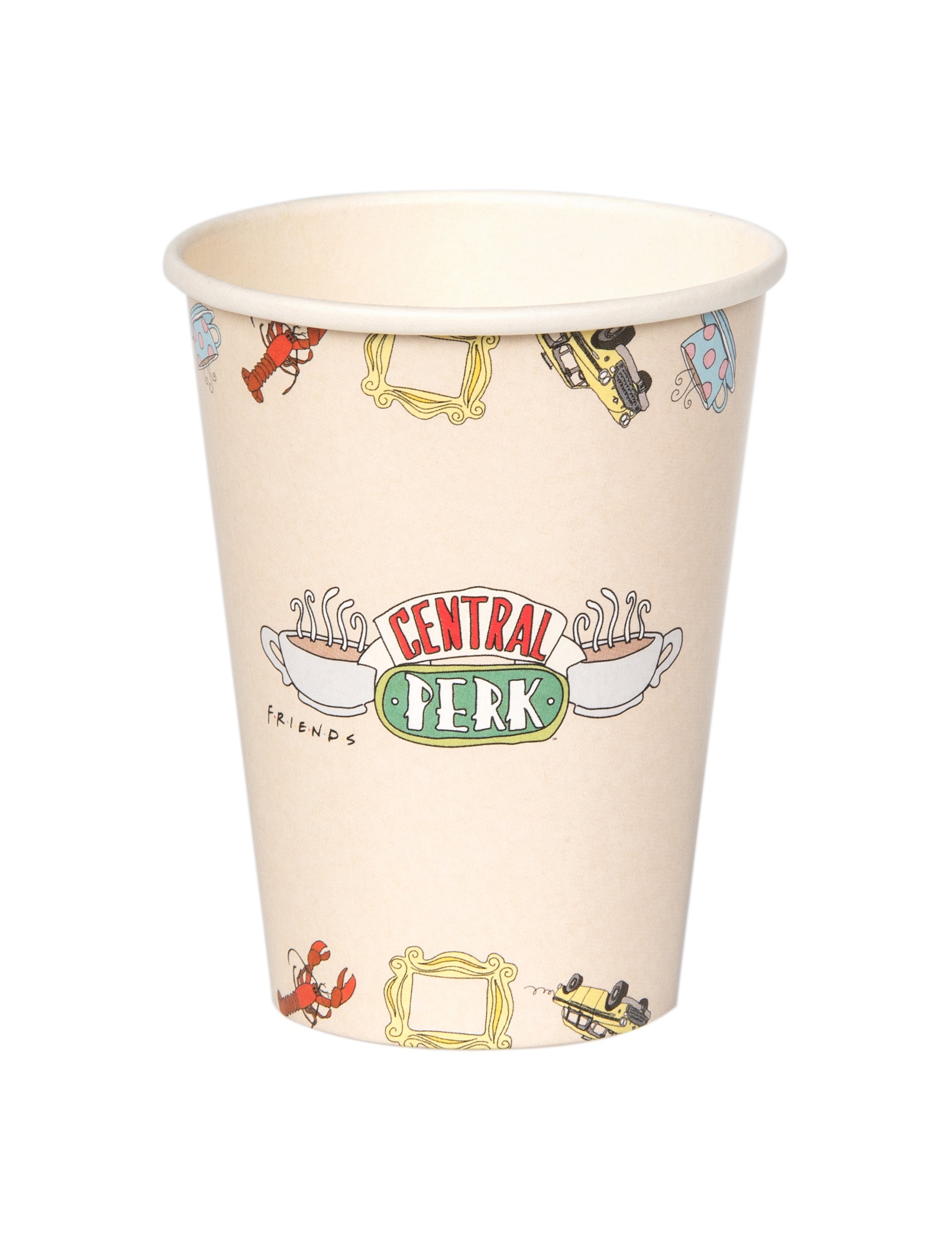 Gobelets en carton Friends beige avec logo Central Perk et motifs iconiques