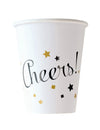 Gobelets en carton happy new year pour fête blanc et doré avec inscription Cheers