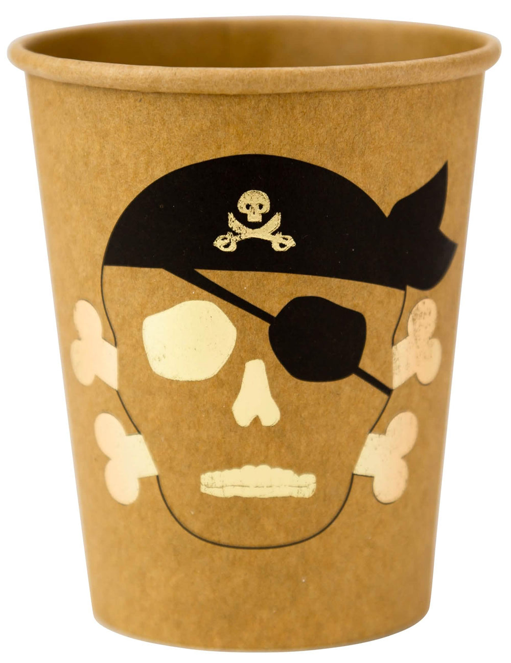 Vasos de cartón pirata, calavera kraft y dorado