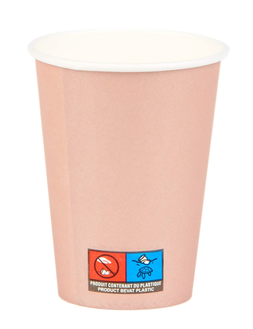 Détail du logo produit contenant du plastique des gobelets en carton rose gold