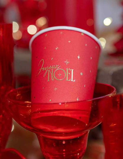 8 vasos Feliz Navidad atemporal rojo y dorado 25,5 cl