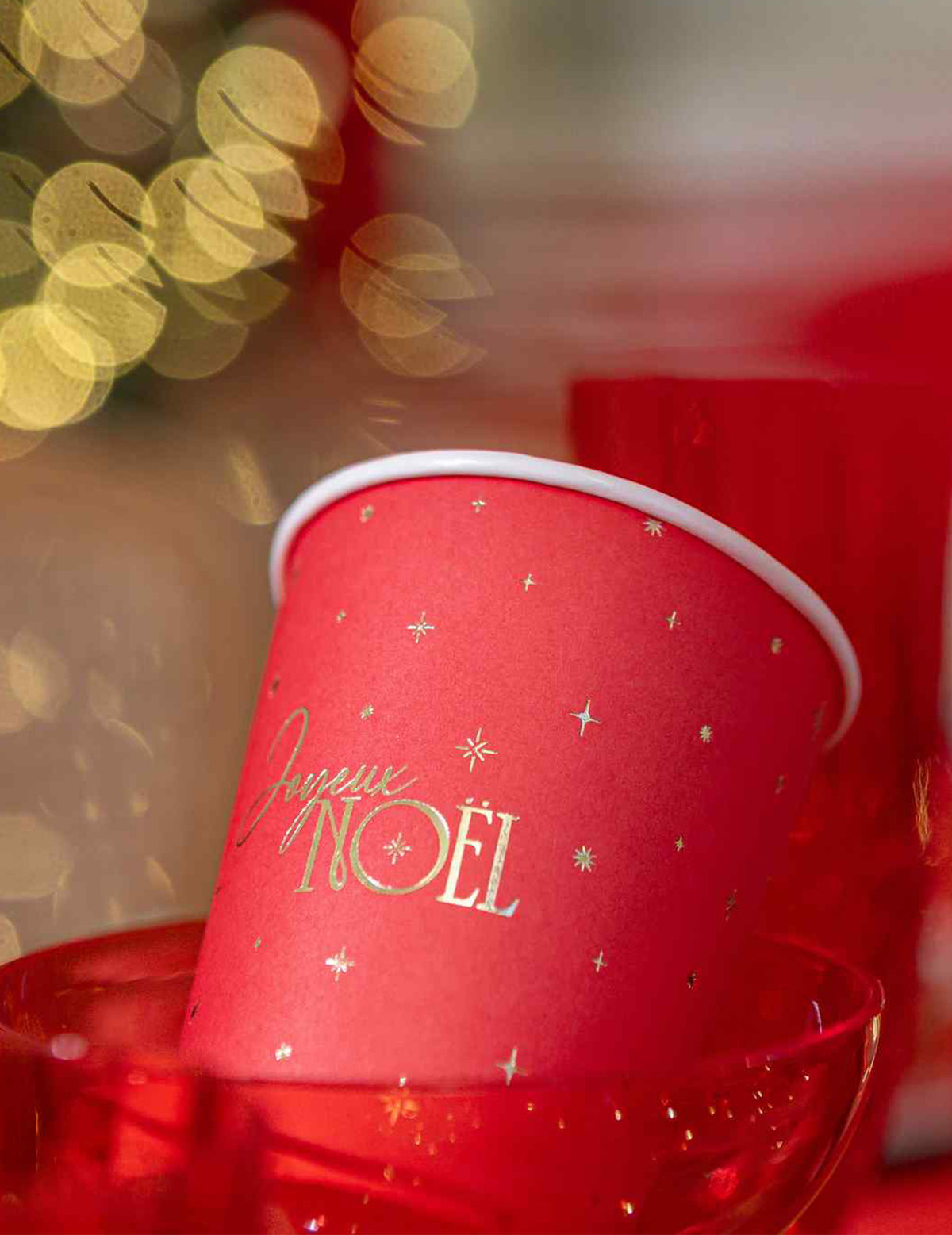 8 vasos Feliz Navidad atemporal rojo y dorado 25,5 cl