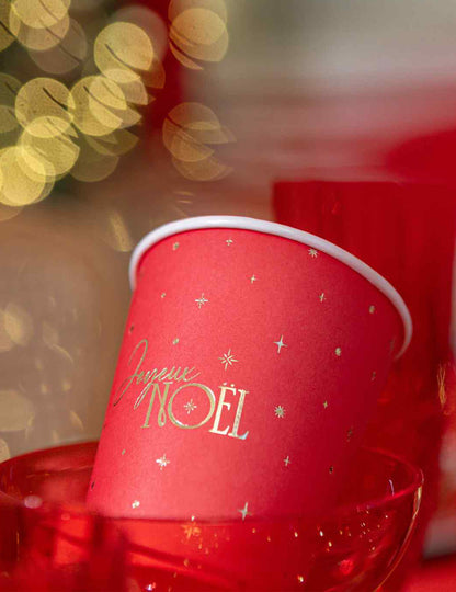 8 vasos Feliz Navidad atemporal rojo y dorado 25,5 cl