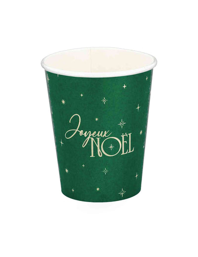 8 vasos Feliz Navidad atemporal verde inglés y dorado 25,5 cl