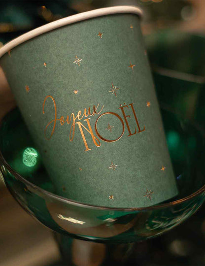 8 vasos Feliz Navidad atemporal verde inglés y dorado 25,5 cl