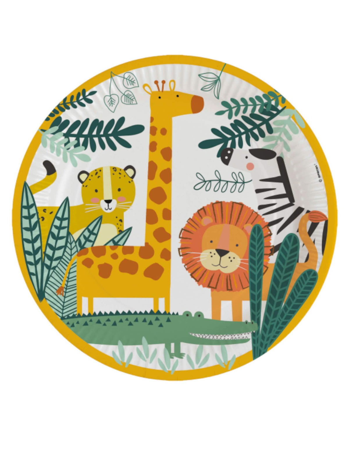 Assiettes en carton Get Wild Safari animaux de la jungle jaune et blanc avec girafe lion et zèbre
