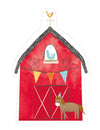 Invitations et enveloppes anniversaire à la ferme pour enfant rouges avec décor de grange et poney