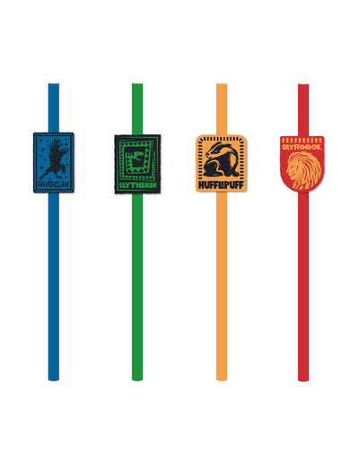 8 Pajitas de papel Harry Potter™ con decoración de las Casas