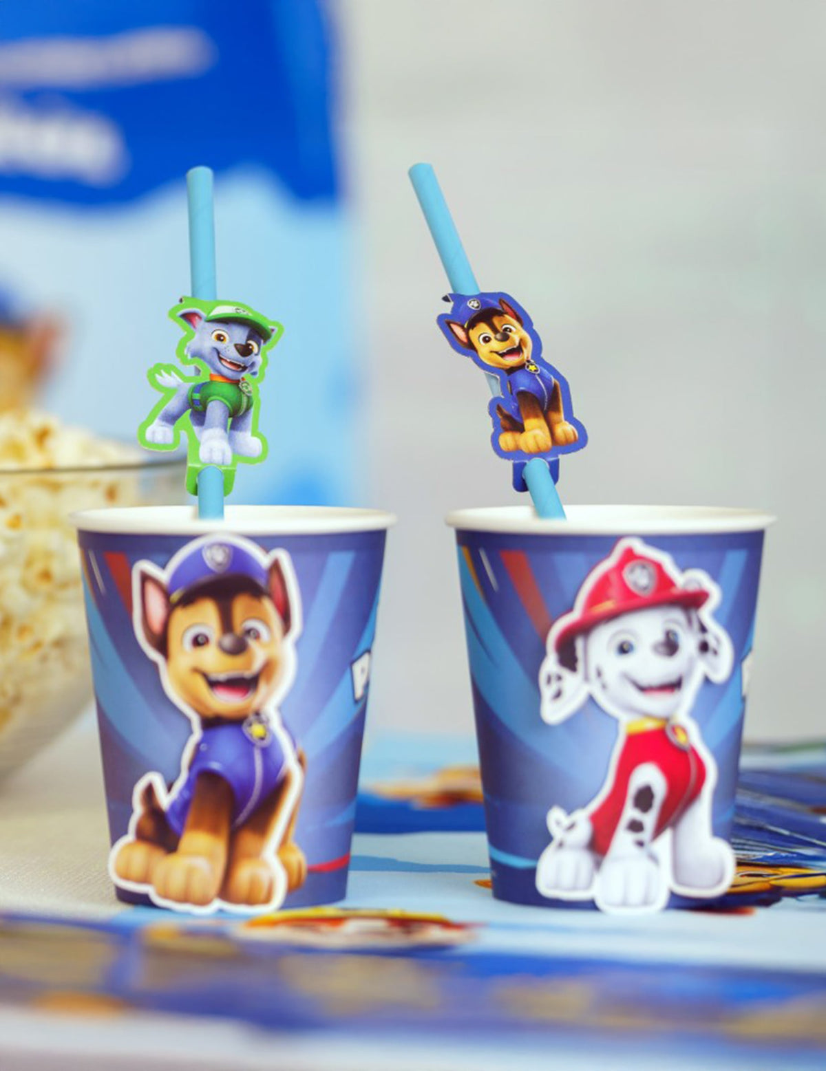 8 Pajitas de cartón azules con medallones Patrulla Canina™