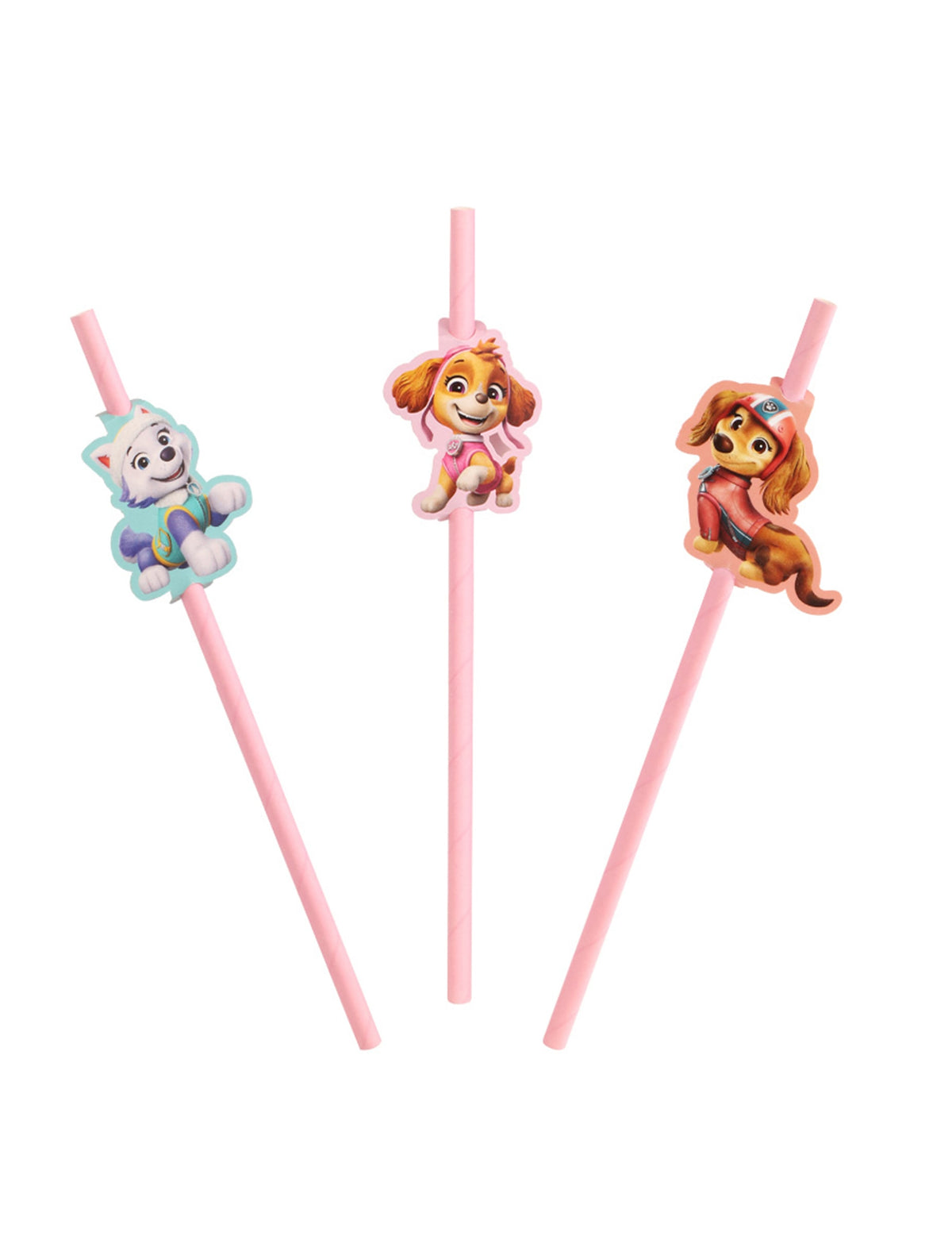 Pailles en papier Pat'Patrouille pour enfant roses avec médaillons