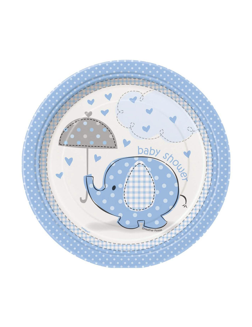 Plato de cartón elefante para baby shower azul