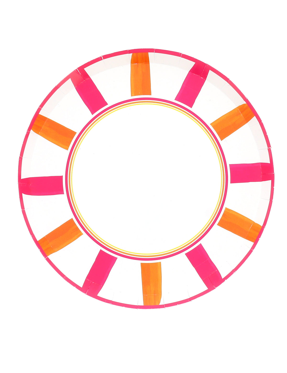 8 platos pequeños de cartón blanco, naranja y frambuesa