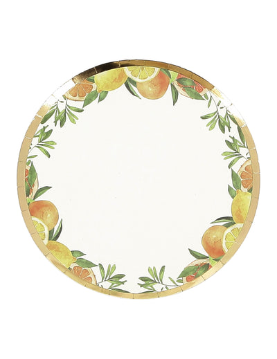 Petites assiettes fizz agrume en carton crème orange jaune et or décor fruité