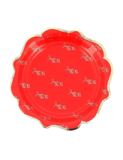 8 platos pequeños Feliz Navidad atemporal rojo y dorado 18 cm