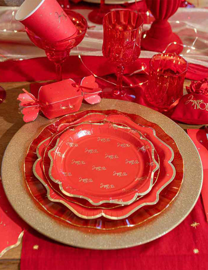 8 platos pequeños Feliz Navidad atemporal rojo y dorado 18 cm