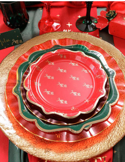 8 platos pequeños Feliz Navidad atemporal rojo y dorado 18 cm
