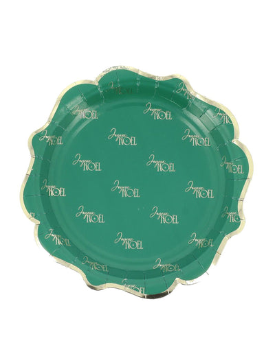 8 platos pequeños Feliz Navidad atemporal verde inglés y dorado 18 cm