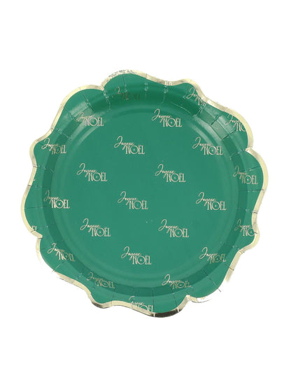 8 platos pequeños Feliz Navidad atemporal verde inglés y dorado 18 cm