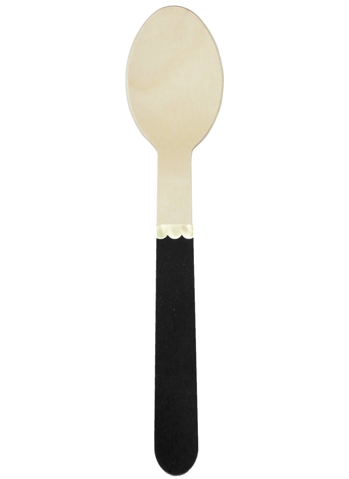 Petites cuillères en bois pour fête noires avec liseré doré