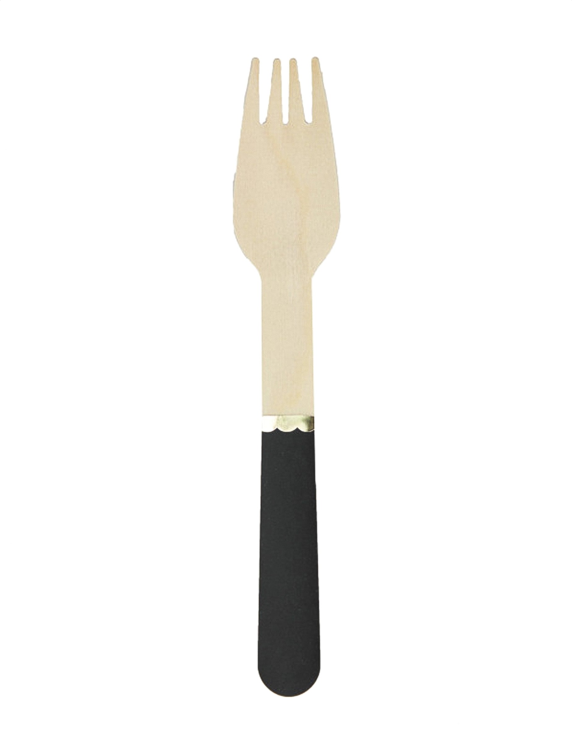 Petites fourchettes en bois pour fête noires avec liseré doré
