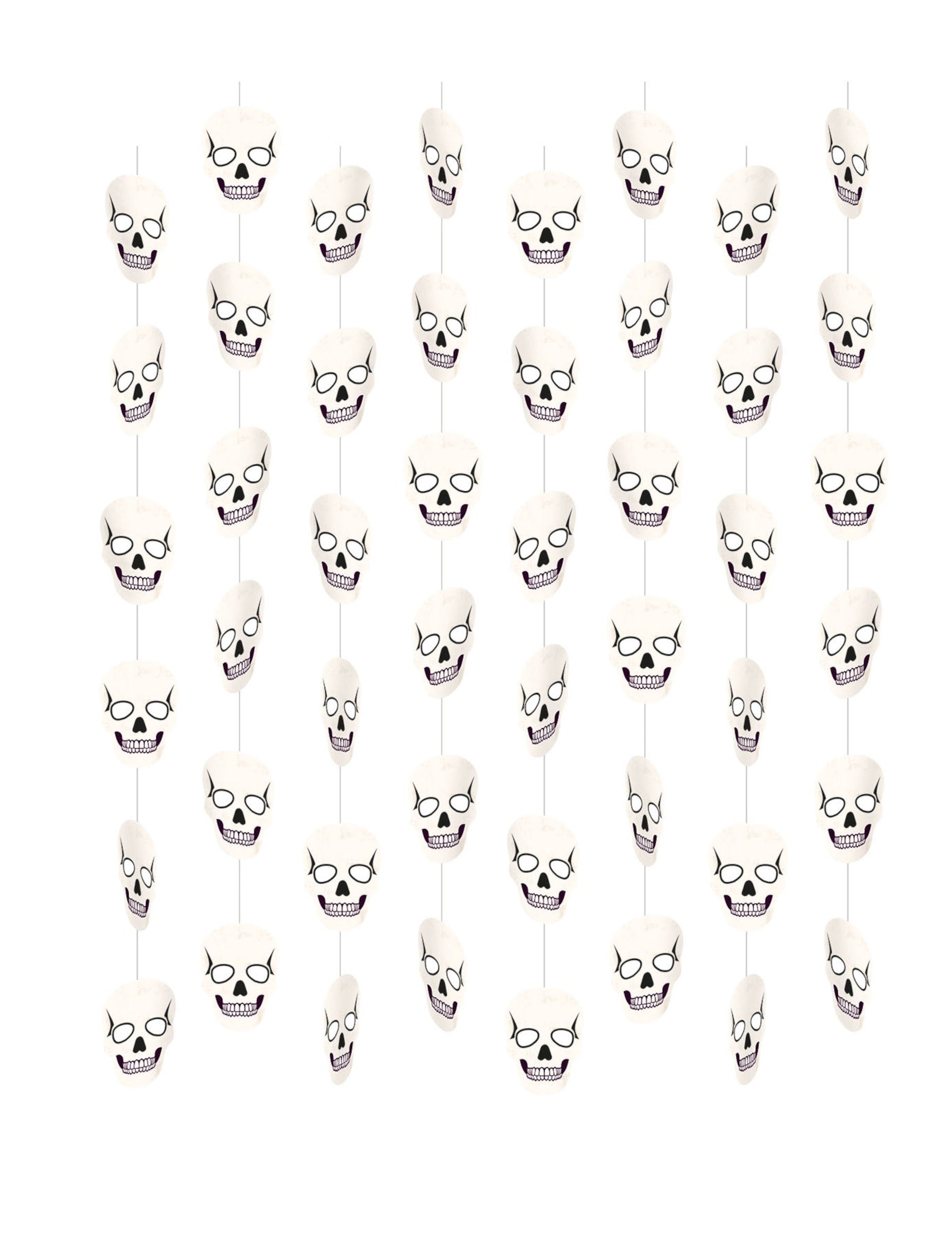 Suspensions sur fil crânes squelette pour Halloween blanches lot de 8