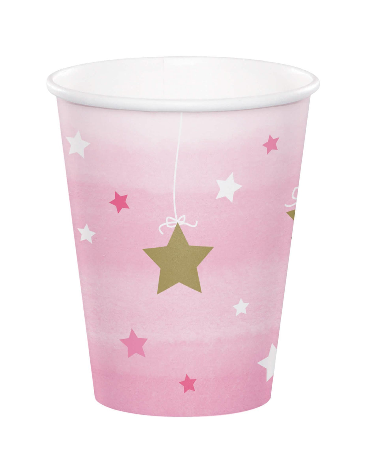 Gobelets en carton One Little Star pour enfant rose aux étoiles dorées