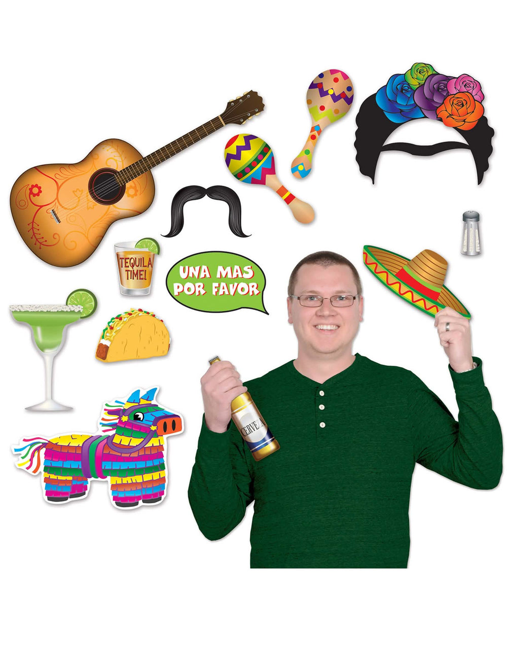 Kit photocall tema México para adulto 13 piezas multicolores