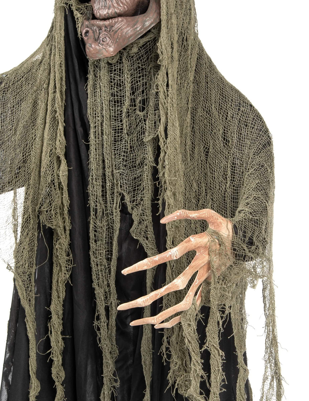 Detalle de la mano garras y del rostro del árbol encantado articulado luminoso y sonoro halloween