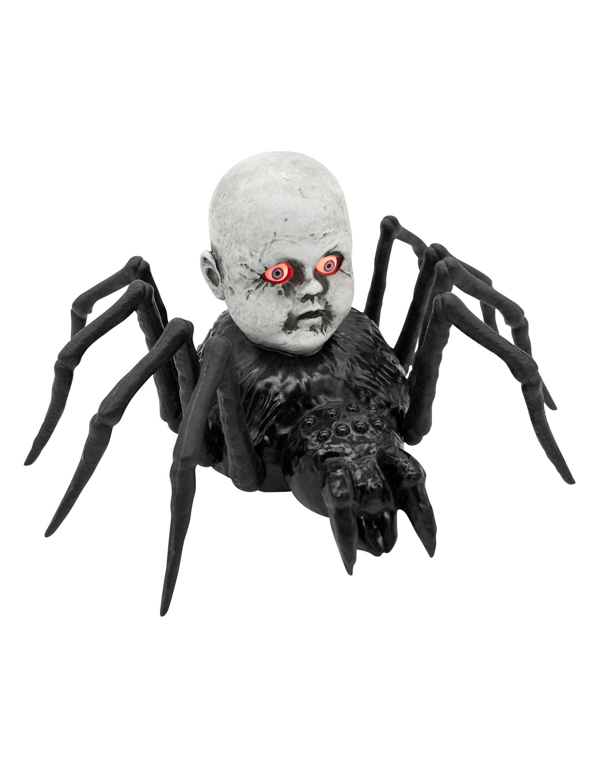 Mise en situation de l'araignée avec poupée rampante animée et lumineuse pour Halloween