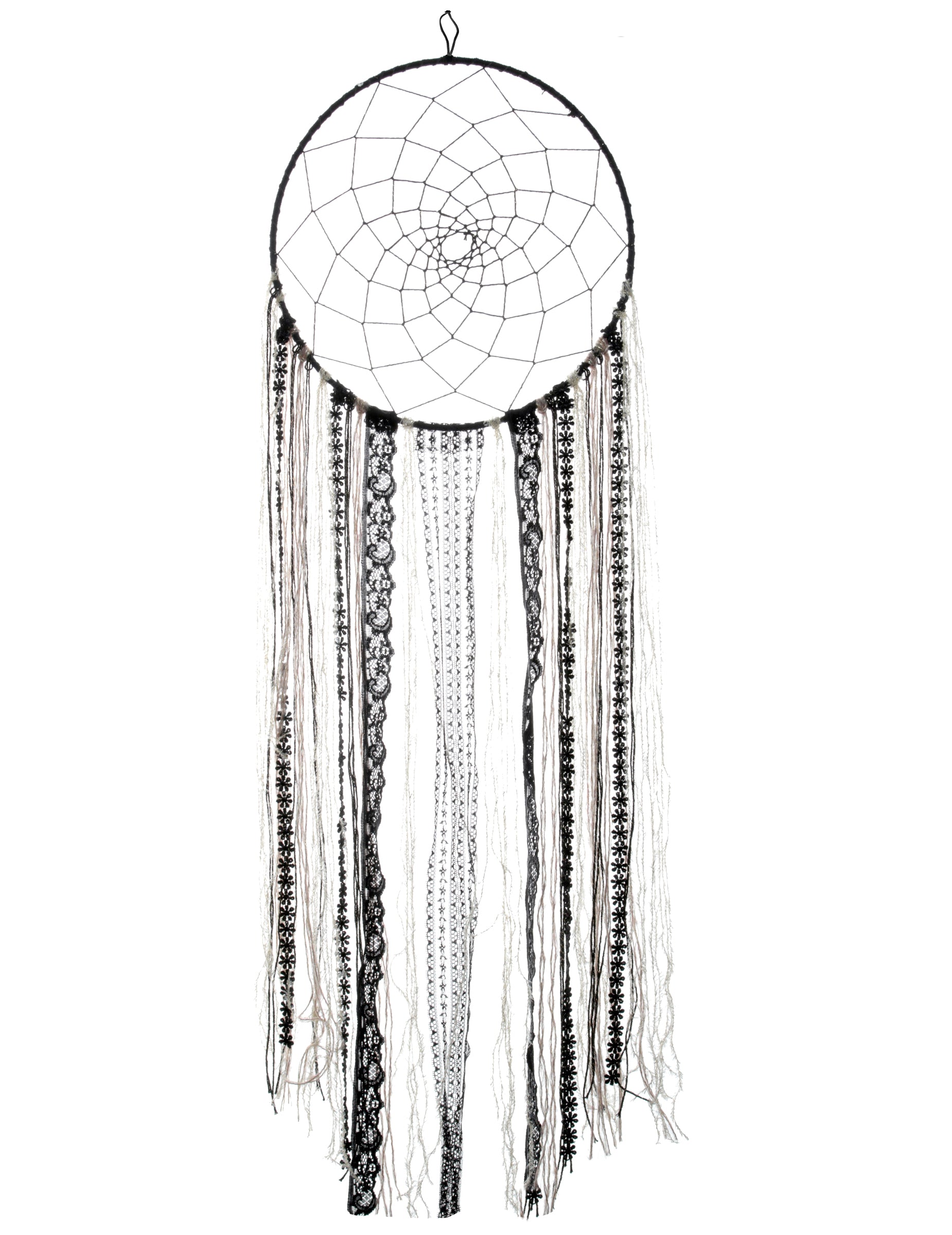 Attrape rêves suspension bohème pour décoration noir avec dentelle