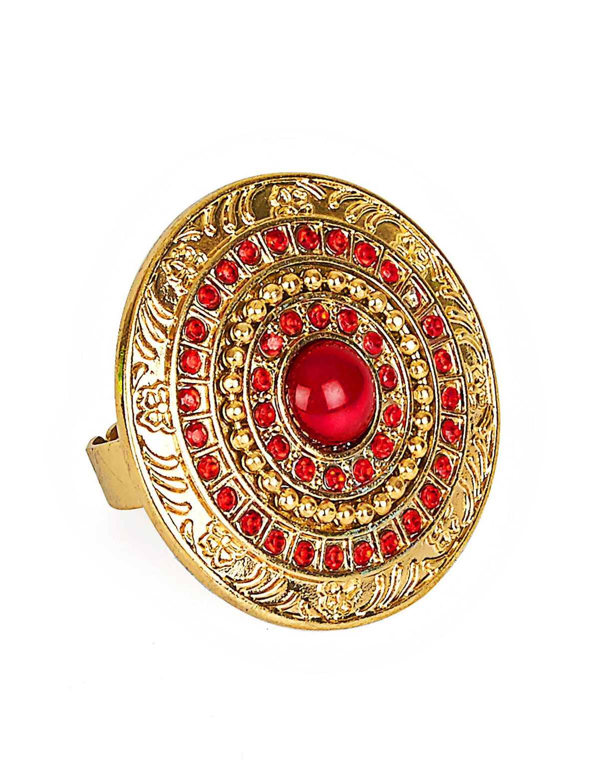 Anillo de diosa romana para adulto dorado con piedras rojas