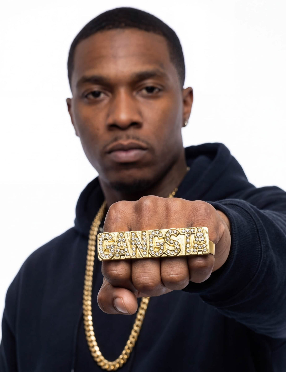 Anillo gangsta con strass para adulto dorado