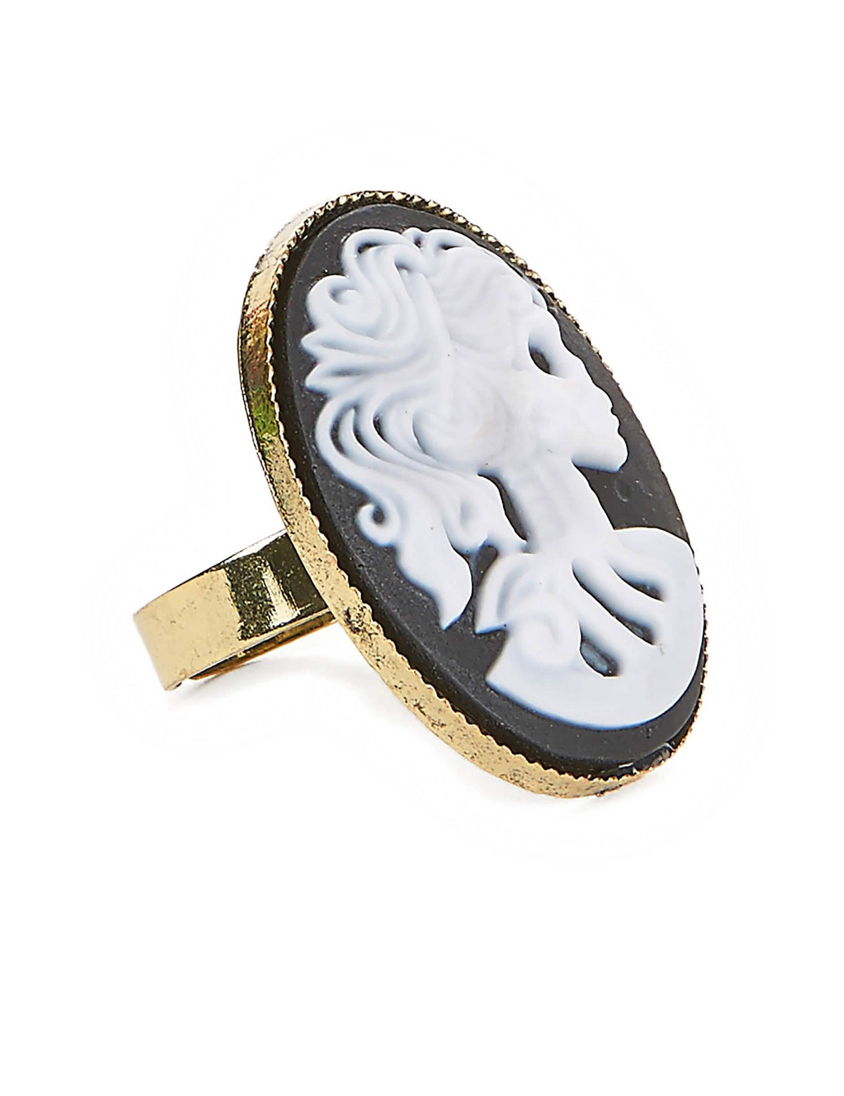 Anillo esqueleto gótico para mujer negro blanco y dorado halloween