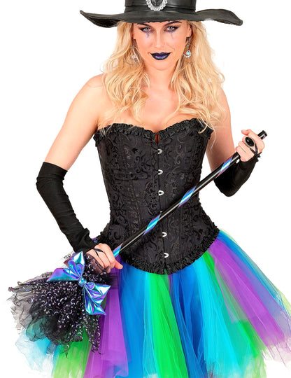 Escoba de bruja con lazo azul 85 cm
