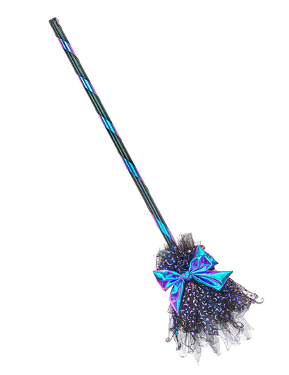 Escoba de bruja con lazo azul 85 cm