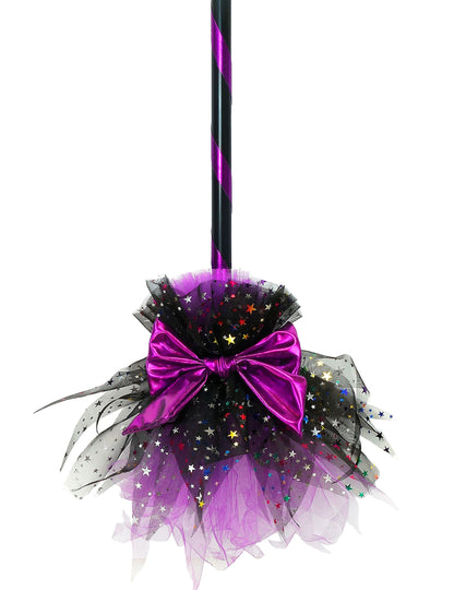 Escoba de bruja con lazo rosa 85 cm