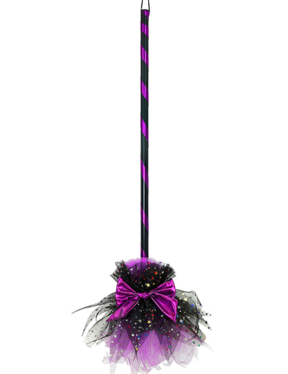 Escoba de bruja con lazo rosa 85 cm