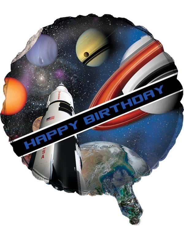 Ballon aluminium anniversaire de l'espace bleu avec motif fusée et planètes