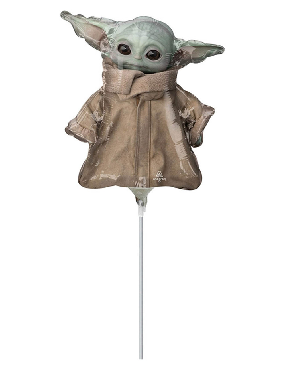 Globo de aluminio bebé Yoda The Mandalorian para niño verde y marrón sobre varilla
