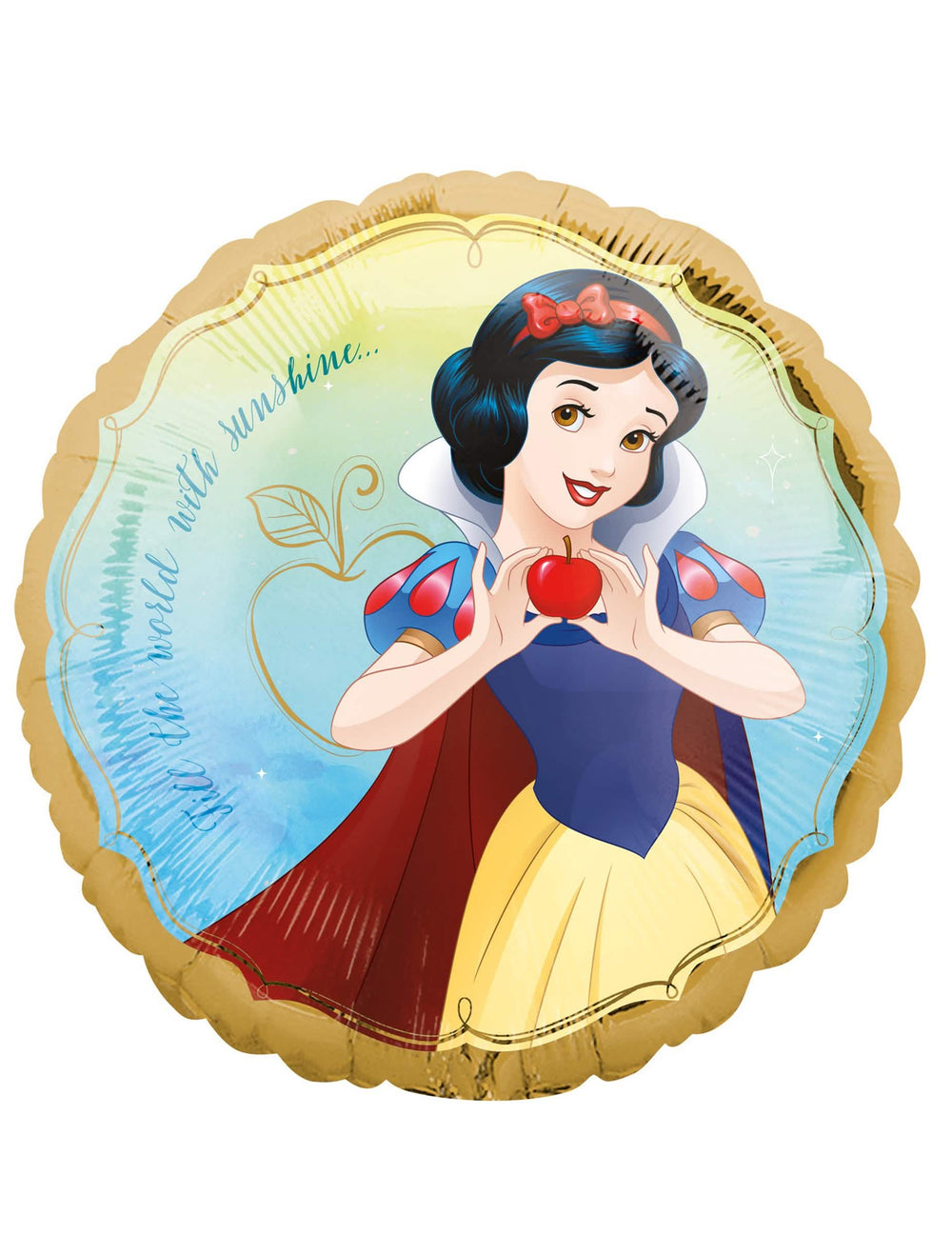 Globo de aluminio Blancanieves Disney dorado y azul con manzana rojo