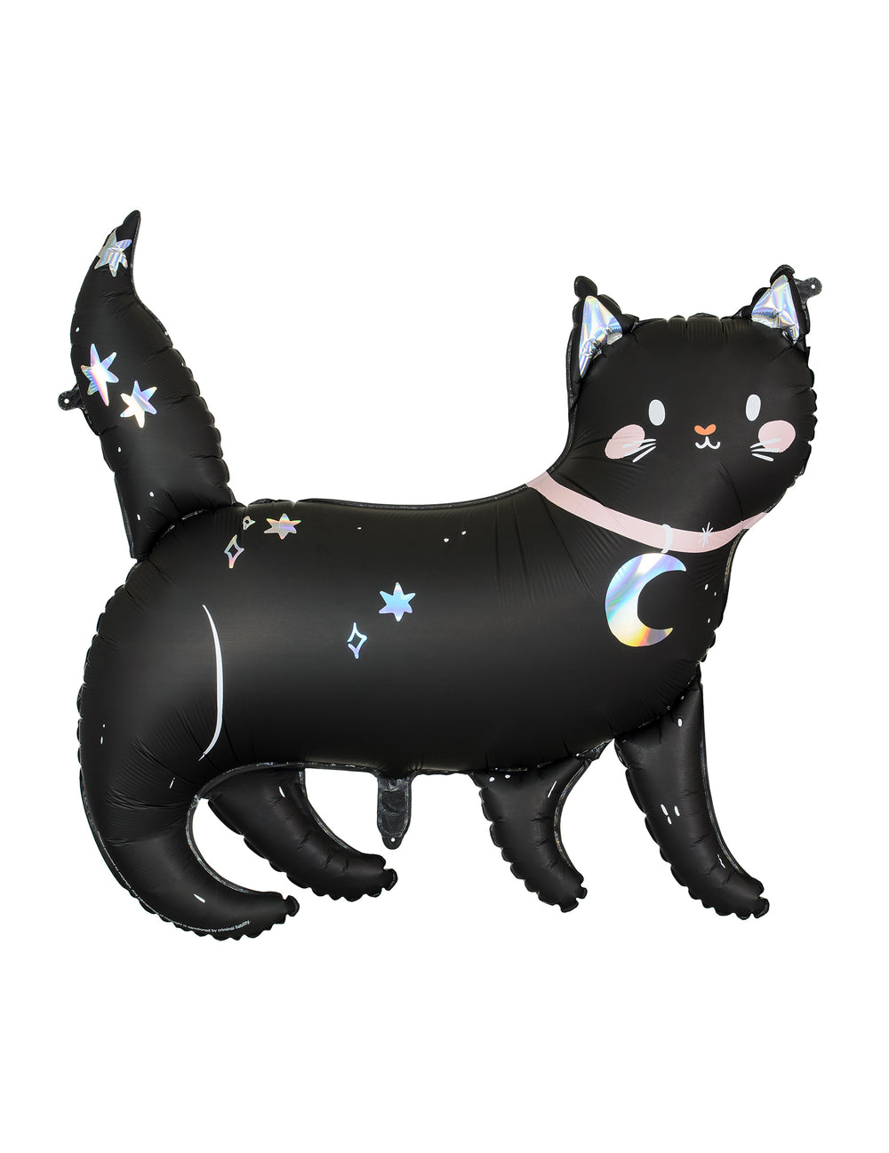 Ballon aluminium chat noir pour Halloween noir avec étoiles et lune holographiques